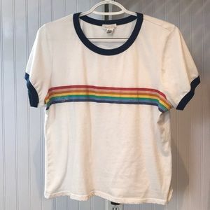 rainbow shirt with blue collar